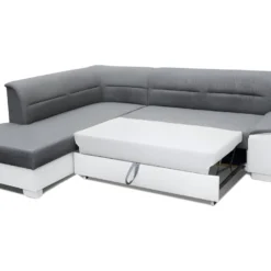 Canapé D'angle Convertible En Tissu Luxe Gris Et Simili Cuir Blanc Cassé, 5 Places, Avec Coffre, Angle Gauche (vu De Face), VERTU MIX 8 Canapé D'angle Convertible En Tissu Luxe Gris Et Simili Cuir Blanc Cassé, 5 Places, Avec Coffre, Angle Gauche (vu De Face), VERTU MIX -Promos Chesteris Boutique canape 9993699