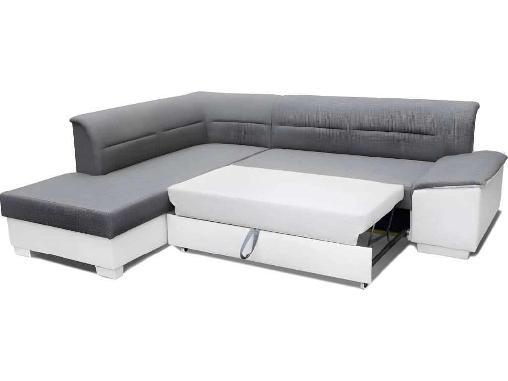 Canapé D'angle Convertible En Tissu Luxe Gris Et Simili Cuir Blanc Cassé, 5 Places, Avec Coffre, Angle Gauche (vu De Face), VERTU MIX 4 Canapé D'angle Convertible En Tissu Luxe Gris Et Simili Cuir Blanc Cassé, 5 Places, Avec Coffre, Angle Gauche (vu De Face), VERTU MIX – Image 4