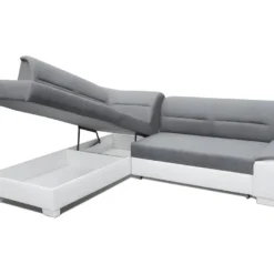 Canapé D'angle Convertible En Tissu Luxe Gris Et Simili Cuir Blanc Cassé, 5 Places, Avec Coffre, Angle Gauche (vu De Face), VERTU MIX 9 Canapé D'angle Convertible En Tissu Luxe Gris Et Simili Cuir Blanc Cassé, 5 Places, Avec Coffre, Angle Gauche (vu De Face), VERTU MIX -Promos Chesteris Boutique canape 9993701