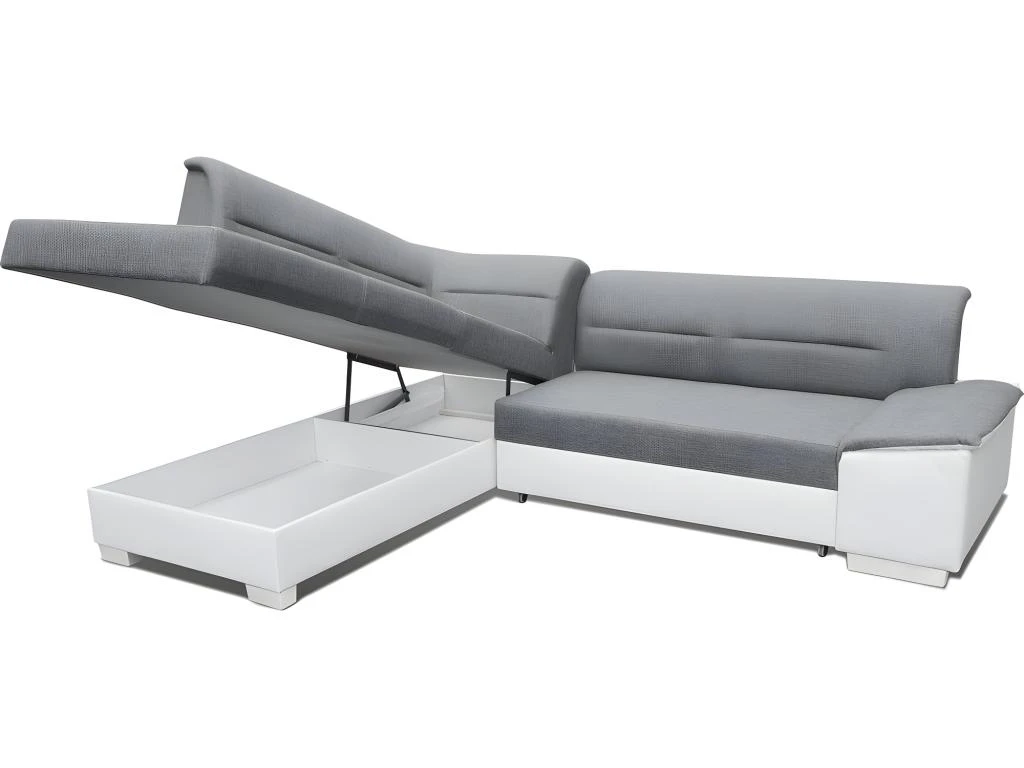 Canapé D'angle Convertible En Tissu Luxe Gris Et Simili Cuir Blanc Cassé, 5 Places, Avec Coffre, Angle Gauche (vu De Face), VERTU MIX 5 Canapé D'angle Convertible En Tissu Luxe Gris Et Simili Cuir Blanc Cassé, 5 Places, Avec Coffre, Angle Gauche (vu De Face), VERTU MIX – Image 5