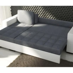 - Canapé D'angle Convertible En Tissu Luxe Gris Foncé Et Simili Cuir Blanc, 5 Places, Avec Coffre, Angle Gauche (vu De Face), NESTOR 7 - Canapé D'angle Convertible En Tissu Luxe Gris Foncé Et Simili Cuir Blanc, 5 Places, Avec Coffre, Angle Gauche (vu De Face), NESTOR -Promos Chesteris Boutique canape 9993835