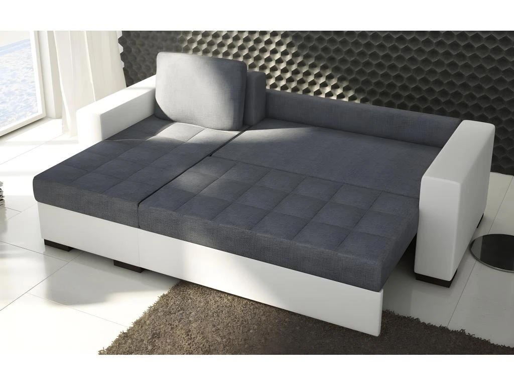 - Canapé D'angle Convertible En Tissu Luxe Gris Foncé Et Simili Cuir Blanc, 5 Places, Avec Coffre, Angle Gauche (vu De Face), NESTOR 3 - Canapé D'angle Convertible En Tissu Luxe Gris Foncé Et Simili Cuir Blanc, 5 Places, Avec Coffre, Angle Gauche (vu De Face), NESTOR – Image 3