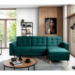 Canapé D'angle Convertible ASSIA VELOURS - En Tissu De Qualité 5 Places, Vert, Angle Droit (vu De Face) 7 Canapé D'angle Convertible ASSIA VELOURS - En Tissu De Qualité 5 Places, Vert, Angle Droit (vu De Face) -Promos Chesteris Boutique canape 9994235