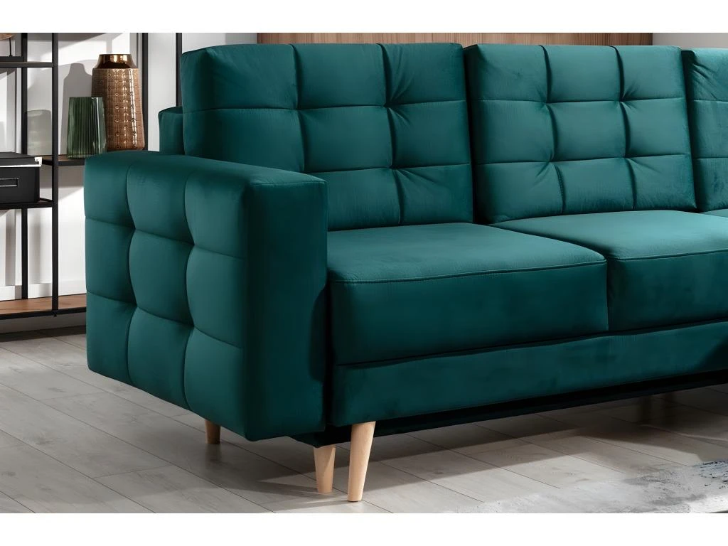 Canapé D'angle Convertible ASSIA VELOURS - En Tissu De Qualité 5 Places, Vert, Angle Droit (vu De Face) 5 Canapé D'angle Convertible ASSIA VELOURS - En Tissu De Qualité 5 Places, Vert, Angle Droit (vu De Face) – Image 5