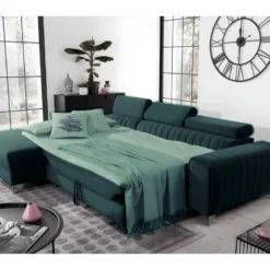 Canapé D'angle Convertible En Tissu Velours Luxe Vert, 5 Places, Angle Gauche (vu De Face) - GRECE VELOURS -Promos Chesteris Boutique canape 9994337