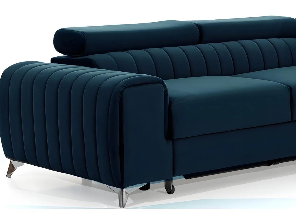 Canapé D'angle Convertible En Tissu Velours Luxe Bleu, 5 Places, Angle Droit (vu De Face) - GRECE VELOURS 5 Canapé D'angle Convertible En Tissu Velours Luxe Bleu, 5 Places, Angle Droit (vu De Face) - GRECE VELOURS – Image 5