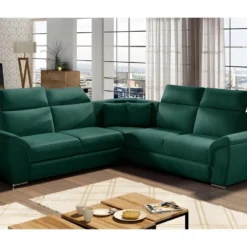 Canapé D'angle - Convertible - FELIPE VELOURS - En Tissu Luxe Vert, 5/6 Places