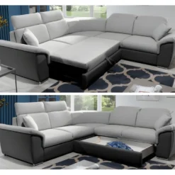 Canapé D'angle - Convertible - FELIPE - En Tissu Gris Clair Et Simili Cuir Noir, 5/6 Places -Promos Chesteris Boutique canape 9994651