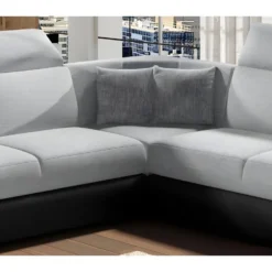 Canapé D'angle - Convertible - FELIPE - En Tissu Gris Clair Et Simili Cuir Noir, 5/6 Places -Promos Chesteris Boutique canape 9994653