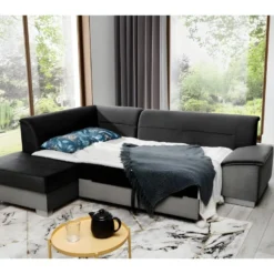 Canapé D'angle Convertible En Tissu Luxe 5 Places, Avec Coffre, Noir Et Gris Clair, Angle Gauche (vu De Face), VERTU VELOURS 7 Canapé D'angle Convertible En Tissu Luxe 5 Places, Avec Coffre, Noir Et Gris Clair, Angle Gauche (vu De Face), VERTU VELOURS -Promos Chesteris Boutique canape 9994691