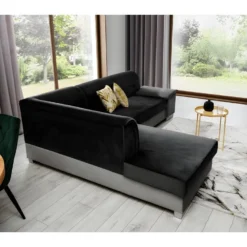 Canapé D'angle Convertible En Tissu Luxe 5 Places, Avec Coffre, Noir Et Gris Clair, Angle Gauche (vu De Face), VERTU VELOURS 9 Canapé D'angle Convertible En Tissu Luxe 5 Places, Avec Coffre, Noir Et Gris Clair, Angle Gauche (vu De Face), VERTU VELOURS -Promos Chesteris Boutique canape 9994695