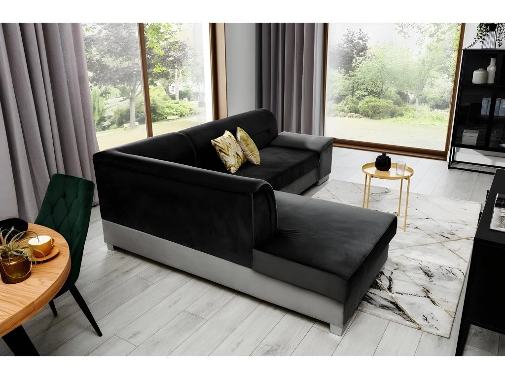 Canapé D'angle Convertible En Tissu Luxe 5 Places, Avec Coffre, Noir Et Gris Clair, Angle Gauche (vu De Face), VERTU VELOURS 5 Canapé D'angle Convertible En Tissu Luxe 5 Places, Avec Coffre, Noir Et Gris Clair, Angle Gauche (vu De Face), VERTU VELOURS – Image 5