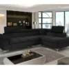 Canapé D'angle Convertible - ERNEST - En Tissu Luxe 5 Places, Noir, Angle Droit (vu De Face)