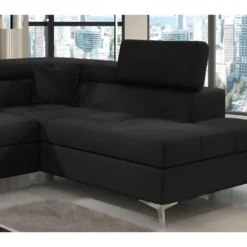 Canapé D'angle Convertible - ERNEST - En Tissu Luxe 5 Places, Noir, Angle Droit (vu De Face) 7 Canapé D'angle Convertible - ERNEST - En Tissu Luxe 5 Places, Noir, Angle Droit (vu De Face) -Promos Chesteris Boutique canape 9994711