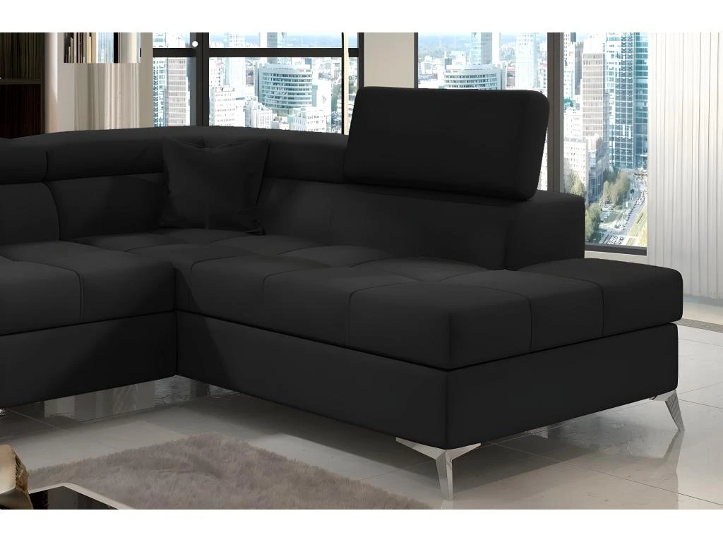Canapé D'angle Convertible - ERNEST - En Tissu Luxe 5 Places, Noir, Angle Droit (vu De Face) 3 Canapé D'angle Convertible - ERNEST - En Tissu Luxe 5 Places, Noir, Angle Droit (vu De Face) – Image 3