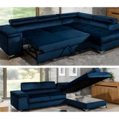 Canapé D'angle Convertible - ERIKA - En Tissu Luxe 5 Places, Bleu Et Gris, Angle Droit (vu De Face) 7 Canapé D'angle Convertible - ERIKA - En Tissu Luxe 5 Places, Bleu Et Gris, Angle Droit (vu De Face) -Promos Chesteris Boutique canape 9994769