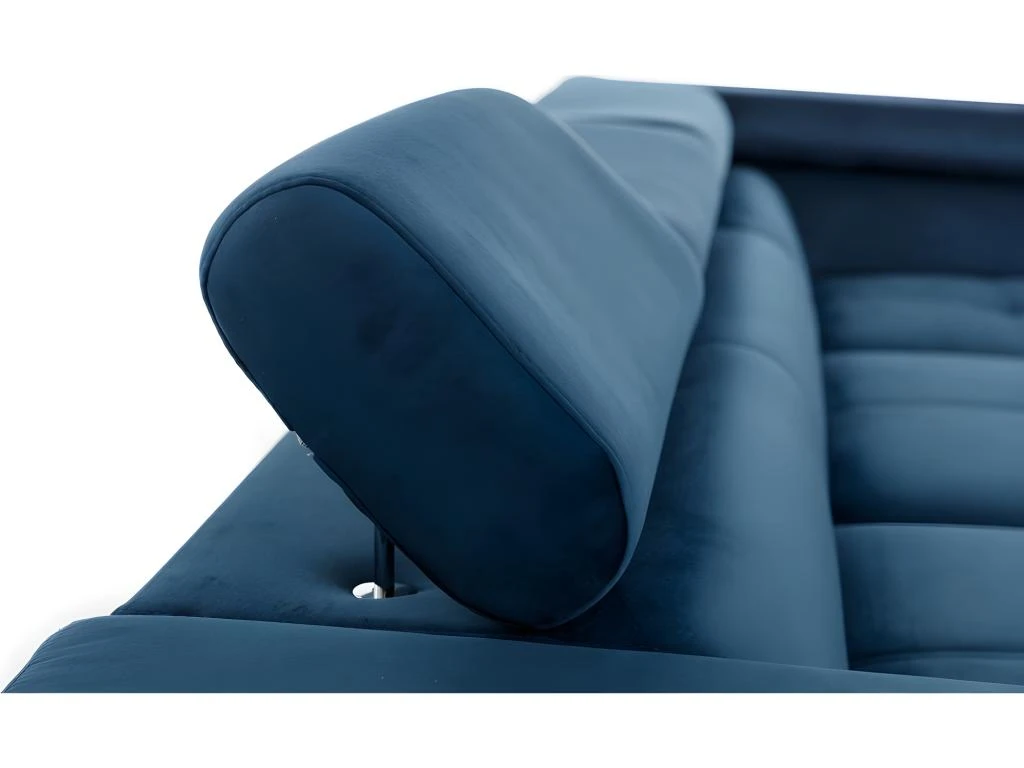 Canapé D'angle Convertible - ERIKA - En Tissu Luxe 5 Places, Bleu Et Gris, Angle Droit (vu De Face) 4 Canapé D'angle Convertible - ERIKA - En Tissu Luxe 5 Places, Bleu Et Gris, Angle Droit (vu De Face) – Image 4