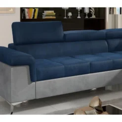 Canapé D'angle Convertible - ERIKA - En Tissu Luxe 5 Places, Bleu Et Gris, Angle Droit (vu De Face) 9 Canapé D'angle Convertible - ERIKA - En Tissu Luxe 5 Places, Bleu Et Gris, Angle Droit (vu De Face) -Promos Chesteris Boutique canape 9994773