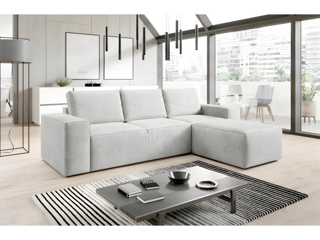 Canapé D'angle Convertible - SIDNEY VELOURS - En Tissu Luxe - 5/6 Places, Blanc Cassé, Angle Droit (vu De Face) 1 Canapé D'angle Convertible - SIDNEY VELOURS - En Tissu Luxe - 5/6 Places, Blanc Cassé, Angle Droit (vu De Face)