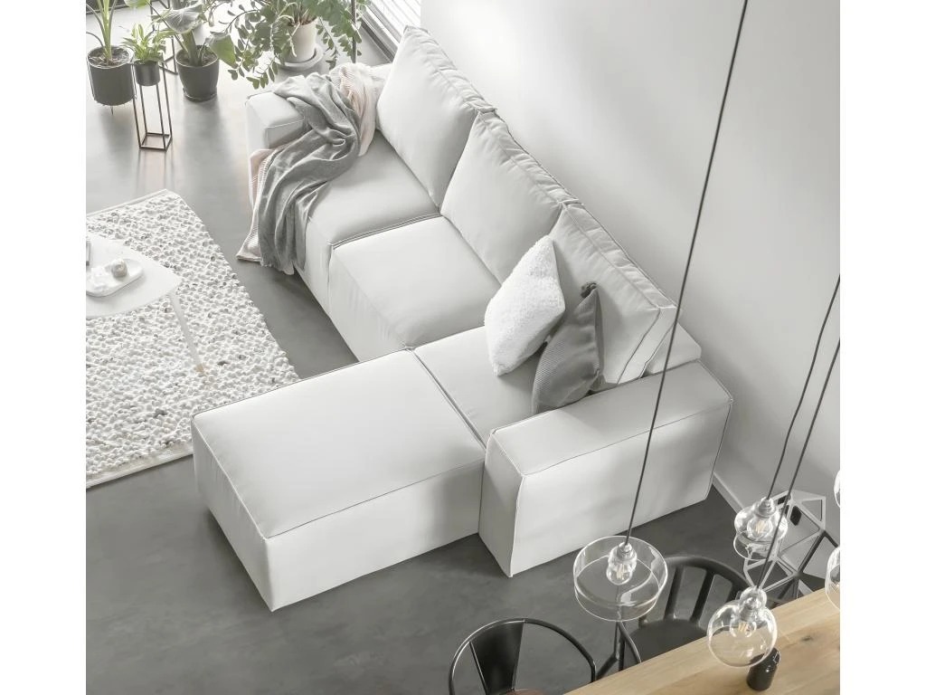 Canapé D'angle Convertible - SIDNEY VELOURS - En Tissu Luxe - 5/6 Places, Blanc Cassé, Angle Droit (vu De Face) 2 Canapé D'angle Convertible - SIDNEY VELOURS - En Tissu Luxe - 5/6 Places, Blanc Cassé, Angle Droit (vu De Face) – Image 2