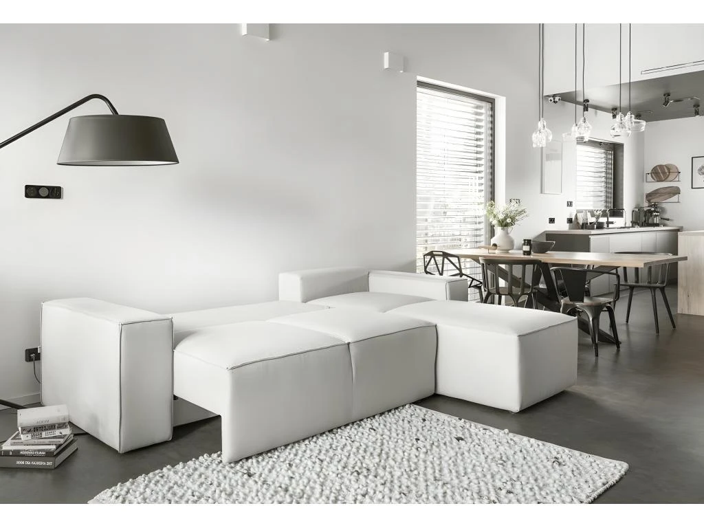 Canapé D'angle Convertible - SIDNEY VELOURS - En Tissu Luxe - 5/6 Places, Blanc Cassé, Angle Droit (vu De Face) 3 Canapé D'angle Convertible - SIDNEY VELOURS - En Tissu Luxe - 5/6 Places, Blanc Cassé, Angle Droit (vu De Face) – Image 3