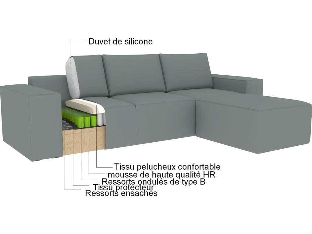 Canapé D'angle Convertible - SIDNEY VELOURS - En Tissu Luxe - 5/6 Places, Blanc Cassé, Angle Droit (vu De Face) 5 Canapé D'angle Convertible - SIDNEY VELOURS - En Tissu Luxe - 5/6 Places, Blanc Cassé, Angle Droit (vu De Face) – Image 5