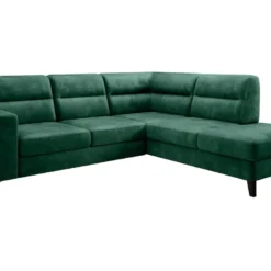 Canapé D'angle Convertible - CASTA VELOURS - En Tissu Luxe, Vert, 5/6 Places, Angle Droit (vu De Face)