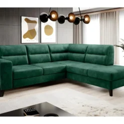 Canapé D'angle Convertible - CASTA VELOURS - En Tissu Luxe, Vert, 5/6 Places, Angle Droit (vu De Face) -Promos Chesteris Boutique canape 9994839