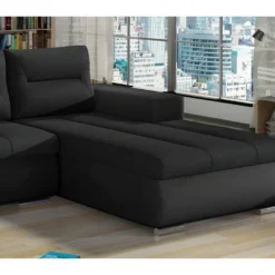 Canapé D'angle Convertible En Tissu Luxe Noir Et Simili Cuir Noir, 5 Places, Angle Droit (vu De Face) - OTELLO 7 Canapé D'angle Convertible En Tissu Luxe Noir Et Simili Cuir Noir, 5 Places, Angle Droit (vu De Face) - OTELLO -Promos Chesteris Boutique canape 9994849