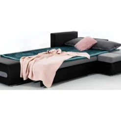 Canapé D'angle Convertible En Tissu Luxe Noir Et Simili Cuir Noir, 5 Places, Angle Droit (vu De Face) - OTELLO 8 Canapé D'angle Convertible En Tissu Luxe Noir Et Simili Cuir Noir, 5 Places, Angle Droit (vu De Face) - OTELLO -Promos Chesteris Boutique canape 9994851