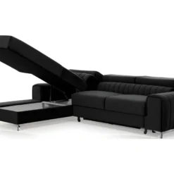 Canapé D'angle Convertible En Tissu Velours Luxe Noir, 5 Places, Angle Gauche (vu De Face) - GRECE VELOURS -Promos Chesteris Boutique canape 9994909