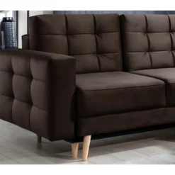 Canapé D'angle Convertible ASSIA VELOURS - En Tissu De Qualité 5 Places, Marron Foncé, Angle Droit (vu De Face) -Promos Chesteris Boutique canape 9994969