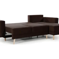 Canapé D'angle Convertible ASSIA VELOURS - En Tissu De Qualité 5 Places, Marron Foncé, Angle Droit (vu De Face) -Promos Chesteris Boutique canape 9994971