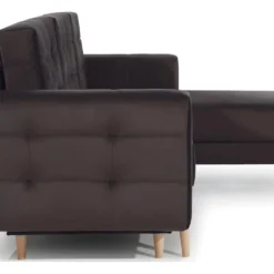 Canapé D'angle Convertible ASSIA VELOURS - En Tissu De Qualité 5 Places, Marron Foncé, Angle Droit (vu De Face) -Promos Chesteris Boutique canape 9994973