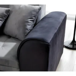 Canapé D'angle Convertible En Tissu Velours Gris Et Noir Luxe, 5 Places, Angle Gauche (vu De Face), SOHO VELOURS -Promos Chesteris Boutique canape 9995005