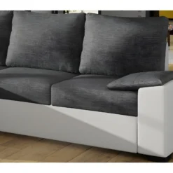 Canapé D'angle Convertible - En Tissu Gris Et Simili Blanc, Angle Gauche (vu De Face) - LUCAS -Promos Chesteris Boutique canape 9995035