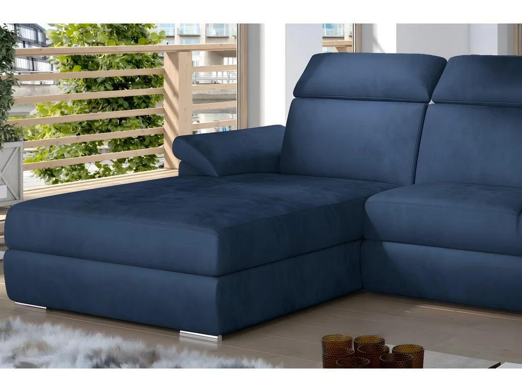 Canapé D'angle Convertible En Tissu Velours Prestige, Bleu, 5 Places, Angle Gauche (vu De Face) - TRESOR 2 Canapé D'angle Convertible En Tissu Velours Prestige, Bleu, 5 Places, Angle Gauche (vu De Face) - TRESOR – Image 2