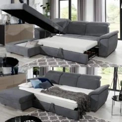 Canapé D'angle Convertible En Tissu Velours Prestige, Bleu, 5 Places, Angle Gauche (vu De Face) - TRESOR 7 Canapé D'angle Convertible En Tissu Velours Prestige, Bleu, 5 Places, Angle Gauche (vu De Face) - TRESOR -Promos Chesteris Boutique canape 9995051