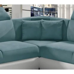 Canapé D'angle - Convertible - FELIPE - En Tissu Bleu Et Simili Cuir Blanc, 5/6 Places 8 Canapé D'angle - Convertible - FELIPE - En Tissu Bleu Et Simili Cuir Blanc, 5/6 Places -Promos Chesteris Boutique canape 9995175