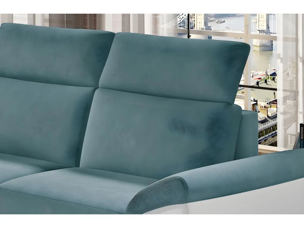 Canapé D'angle - Convertible - FELIPE - En Tissu Bleu Et Simili Cuir Blanc, 5/6 Places 5 Canapé D'angle - Convertible - FELIPE - En Tissu Bleu Et Simili Cuir Blanc, 5/6 Places – Image 5