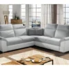 Canapé D'angle - Convertible - FELIPE - En Tissu Gris Clair Et Simili Cuir Blanc, 5/6 Places