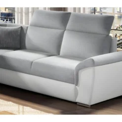 Canapé D'angle - Convertible - FELIPE - En Tissu Gris Clair Et Simili Cuir Blanc, 5/6 Places -Promos Chesteris Boutique canape 9995359