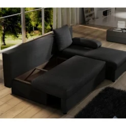 Canapé D'angle Convertible - GILO - En Tissu Luxe 3/4 Places, Noir, Angle Droit (vu De Face) 7 Canapé D'angle Convertible - GILO - En Tissu Luxe 3/4 Places, Noir, Angle Droit (vu De Face) -Promos Chesteris Boutique canape 9995499