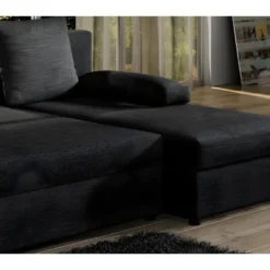 Canapé D'angle Convertible - GILO - En Tissu Luxe 3/4 Places, Noir, Angle Droit (vu De Face) 8 Canapé D'angle Convertible - GILO - En Tissu Luxe 3/4 Places, Noir, Angle Droit (vu De Face) -Promos Chesteris Boutique canape 9995501