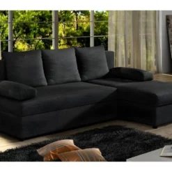 Canapé D'angle Convertible - GILO - En Tissu Luxe 3/4 Places, Noir, Angle Droit (vu De Face) 9 Canapé D'angle Convertible - GILO - En Tissu Luxe 3/4 Places, Noir, Angle Droit (vu De Face) -Promos Chesteris Boutique canape 9995503