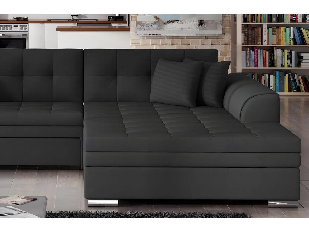 Canapé D'angle Convertible, SOHO, En Tissu De Qualité, Noir, 5/6 Places, Angle Droit (vu De Face) 4 Canapé D'angle Convertible, SOHO, En Tissu De Qualité, Noir, 5/6 Places, Angle Droit (vu De Face) – Image 4