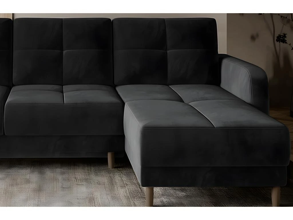 Canapé D'angle Convertible En Tissu Velours Luxe, Rangement - Noir, Angle Droit(vu De Face), ROXANE VELOURS 2 Canapé D'angle Convertible En Tissu Velours Luxe, Rangement - Noir, Angle Droit(vu De Face), ROXANE VELOURS – Image 2