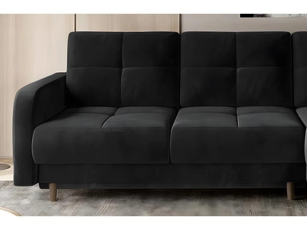 Canapé D'angle Convertible En Tissu Velours Luxe, Rangement - Noir, Angle Droit(vu De Face), ROXANE VELOURS 3 Canapé D'angle Convertible En Tissu Velours Luxe, Rangement - Noir, Angle Droit(vu De Face), ROXANE VELOURS – Image 3