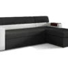 Canapé D'angle Convertible En Tissu Luxe Noir Et Simili Cuir Blanc Cassé, 5 Places, Avec Coffre, Angle Droit (vu De Face) - RICCI