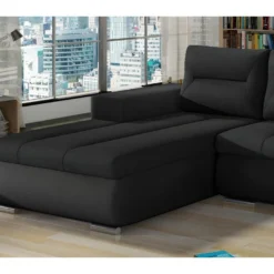 Canapé D'angle Convertible En Tissu Luxe Noir Et Simili Cuir Noir, 5 Places, Angle Gauche (vu De Face) - OTELLO 7 Canapé D'angle Convertible En Tissu Luxe Noir Et Simili Cuir Noir, 5 Places, Angle Gauche (vu De Face) - OTELLO -Promos Chesteris Boutique canape 9995779